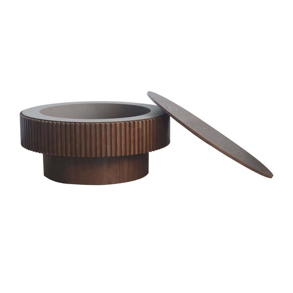 Tavolino da caffè con vano contenitore - per soggiorno; camera da letto; ufficio - in legno massello e MDF - 75 cm - noce