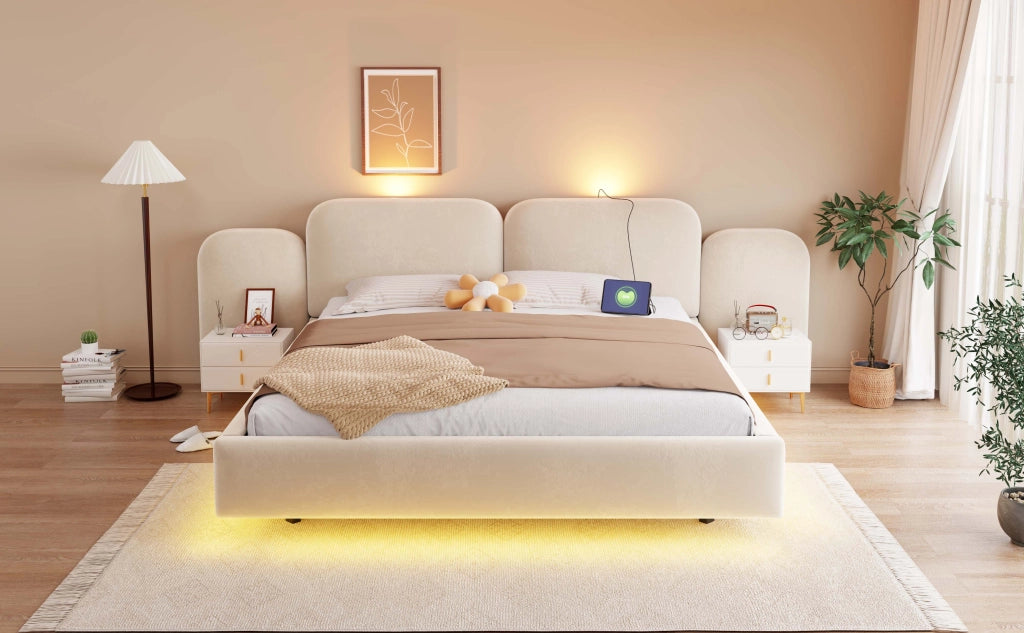 letto imbottito velluto beige 180 x 200 cm