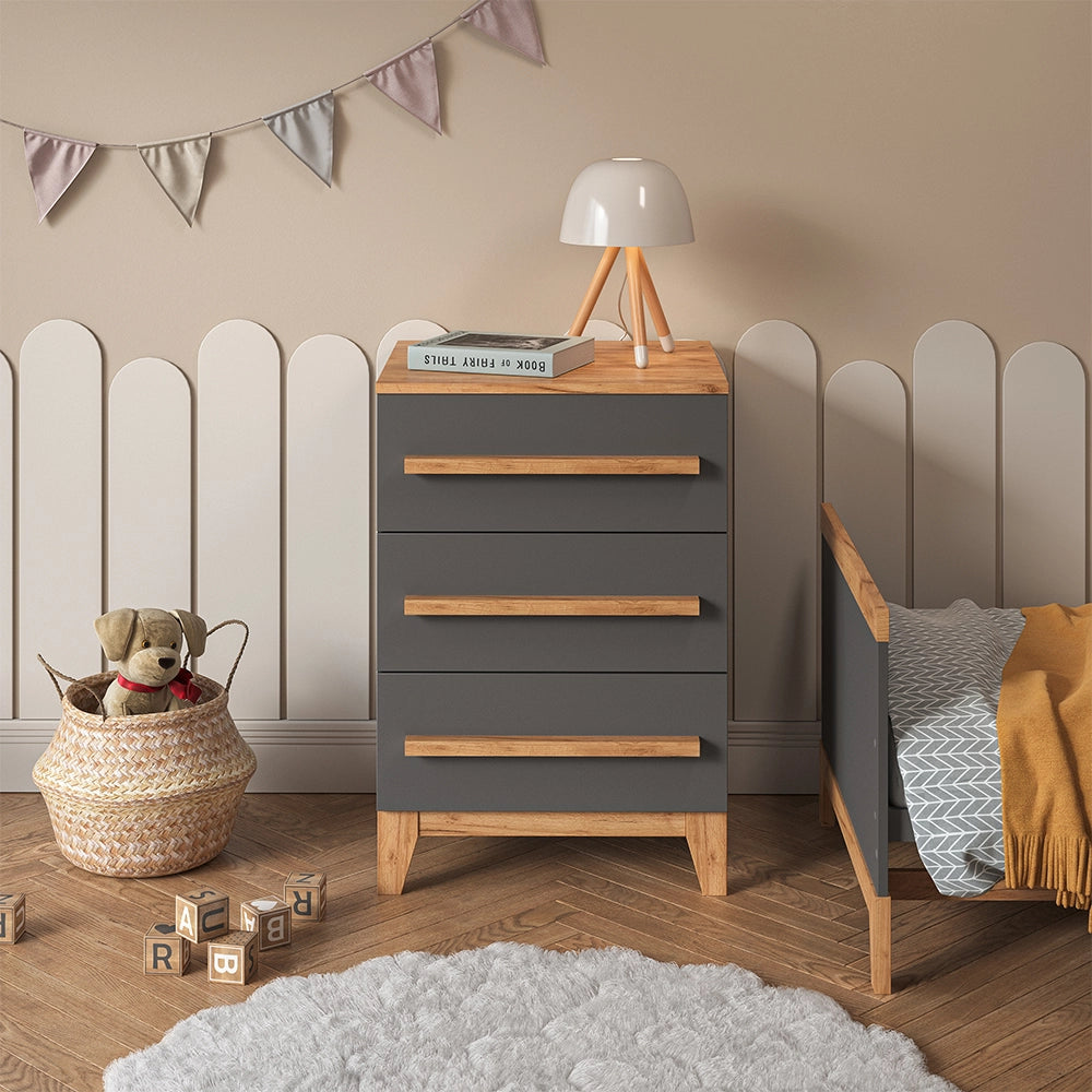 Vitalispa Cassettiera per camera da letto Grigio/Artisan 60 x 88 cm con 3 cassetti