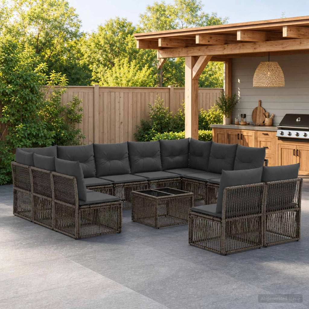 Set Divano da Giardino 12 pz Grigio polyrattan 3434378