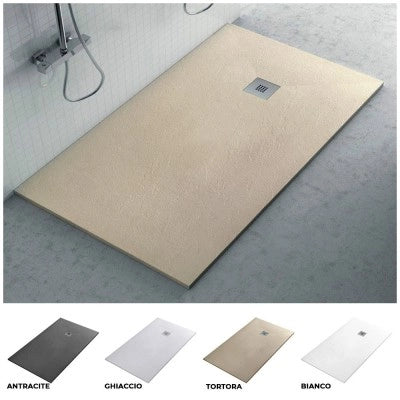 Piatto doccia filo pavimento Karen 100x100 in resina pietra tortora