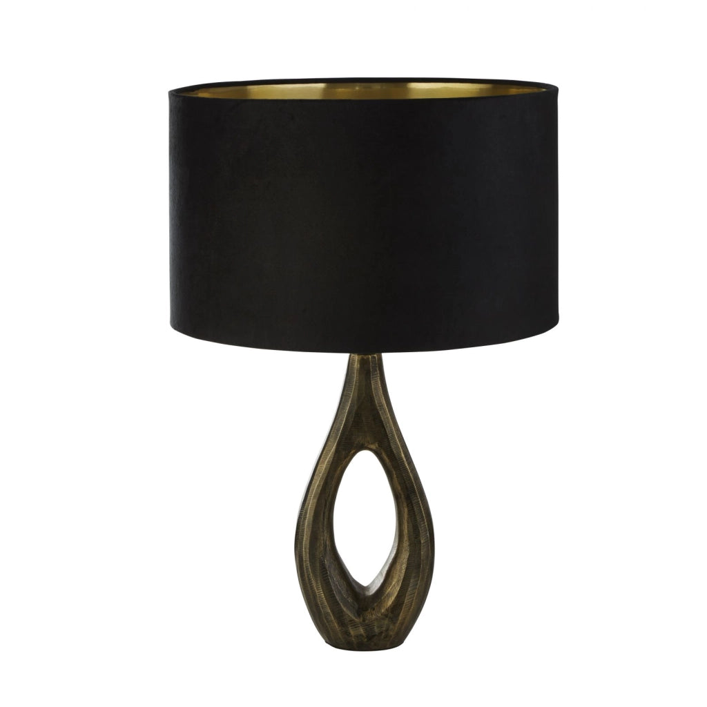 Lampada da tavolo Bucklow - Metallo ottone anticato e paralume in velluto nero
