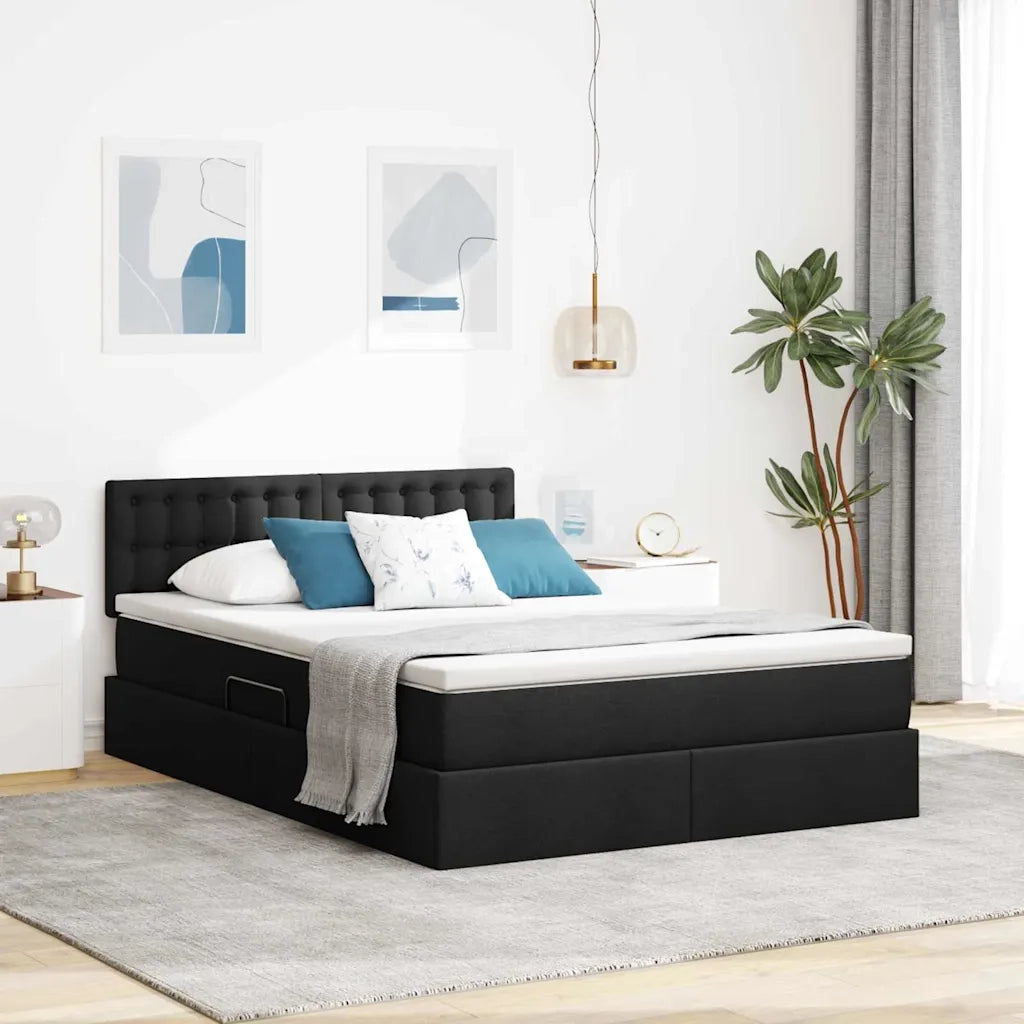 Letto con contenitore LED e materasso Nero 140 x 190 cm Tessuto