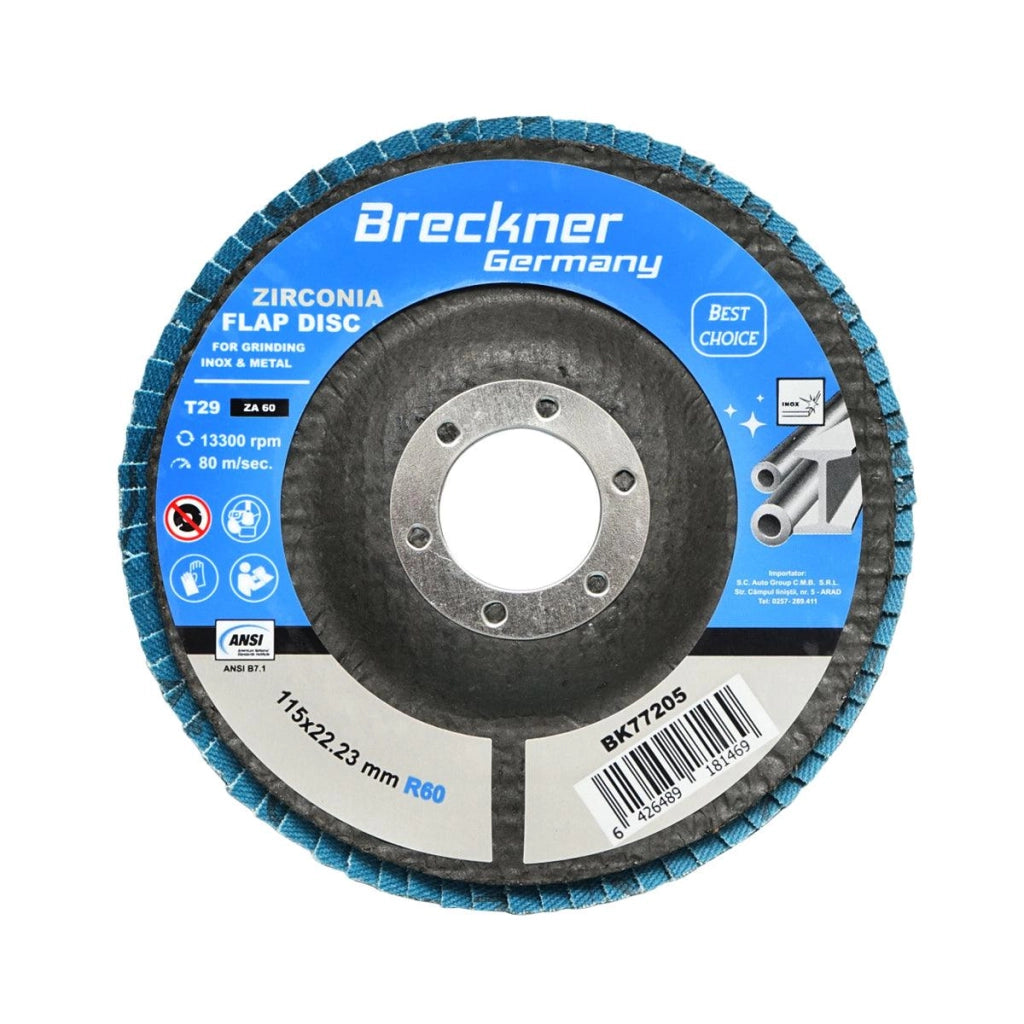 10 Dischi Lamellari Zirconio 115mm P60 per Acciaio INOX Metallo, Dischi Abrasivi, Disco Lamellare Breckner Germany