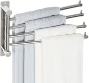 Supporto per asciugamano 180° girevole silenzioso 4-braccio per foratura con viti nascoste, 35 cm supporto per asciugamano in acciaio inossidabile 304 con gancio per valico antiscivolo, finitura cromata