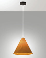 Lampada a Sospensione Cone, Struttura in Metallo e Plastica Vegetale, Attacco E27, IP20, Colore Senape, Diametro 316mm - Design Moderno