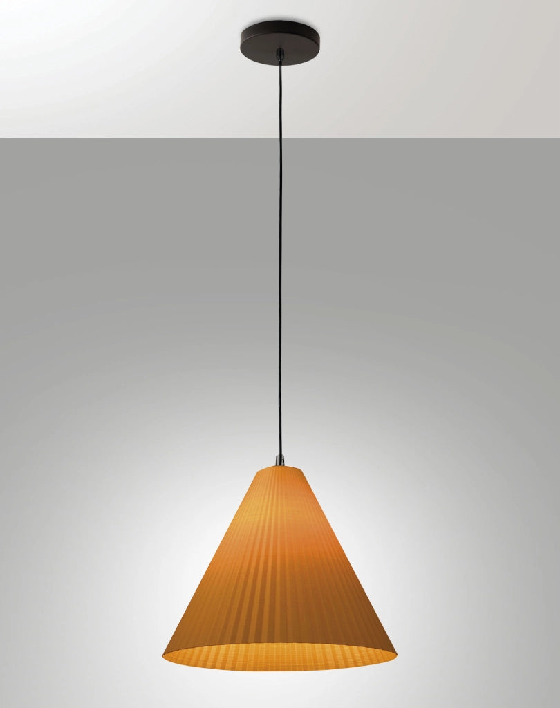 Lampada a Sospensione Cone, Struttura in Metallo e Plastica Vegetale, Attacco E27, IP20, Colore Senape, Diametro 316mm - Design Moderno