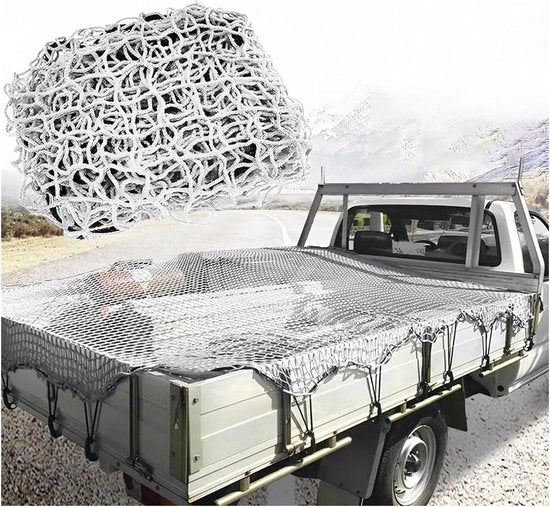 Impianto di traino elastico 2 x 3 metri - copertura carico con cavo in gomma - segnalazione angolo - trasportatore di bagaglio - superficie di carico di bagaglio.