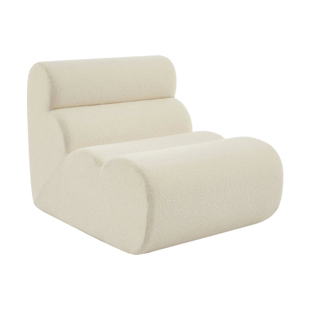 Poltrona bouclé testurizzata con poggiapiedi, bianco