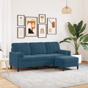 Divano a 3 Posti con Poggiapiedi Blu 180 cm in Velluto 3278276