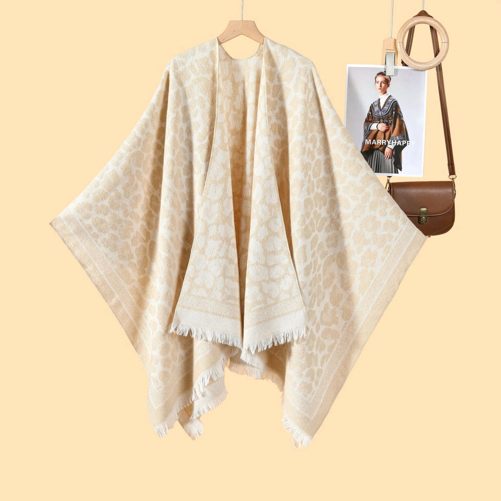 Sciarpa classica con stampa leopardata, cardigan reversibile da donna in jacquard, caldo e a prova di freddo.