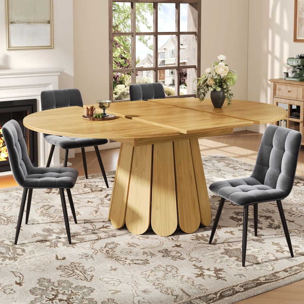 Tavolo da pranzo allungabile rotondo 118-158 cm; MDF; colore naturale