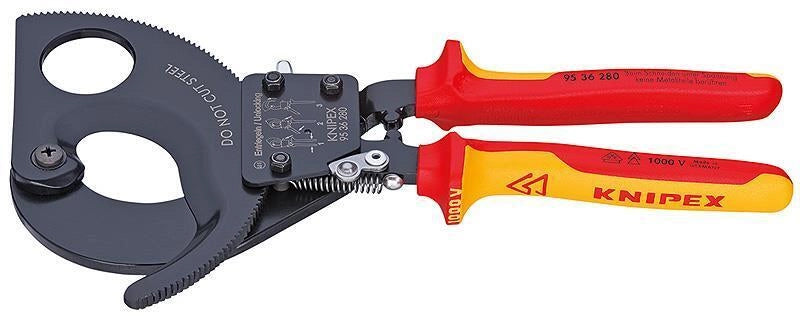 KNIPEX 95 36 280 Cesoia a Cremagliera per Cavi in Rame e Alluminio fino a 380 mm² e 52 mm Ø con Sistema a Cricchetto VDE colore Nero