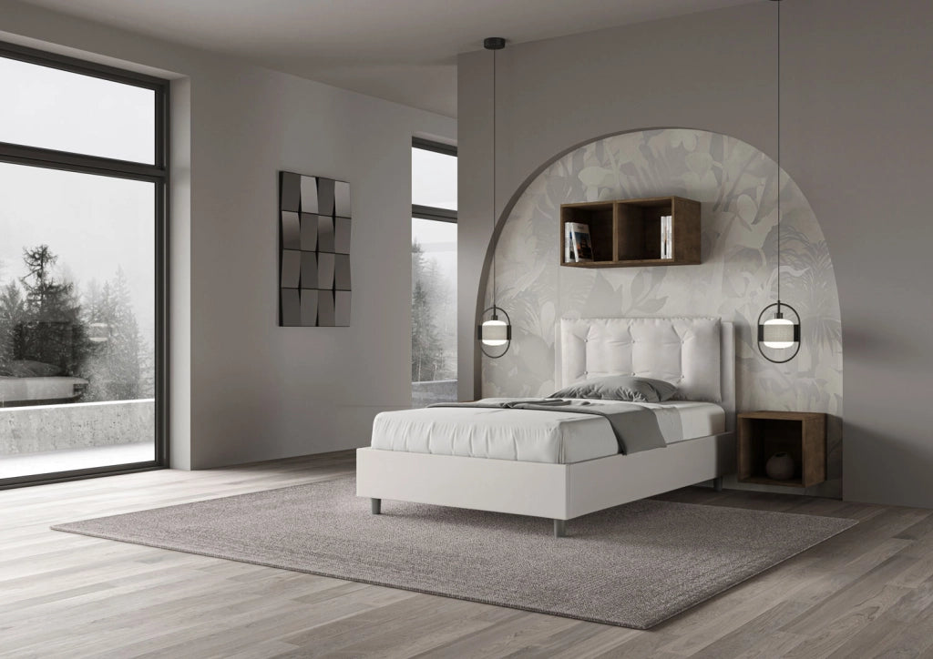 Letto 1 Piazza E Mezzo 120x210 cm con Rete e Contenitore Imbottito in Similpelle Annalisa Large Bianco