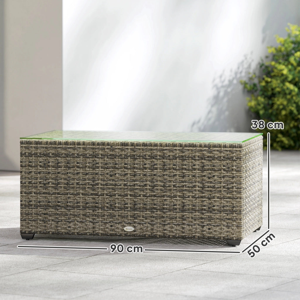 Tavolino da giardino in polyrattan con piano in vetro temperato ¨C Xylo ¨C Grigio 90x50x38cm