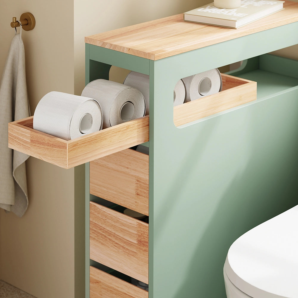 SoBuy | Mobiletto bagno salvaspazio verde con 4 ruote | Mobile bagno con 3 cassetti | Cassettiera per bagno | 23.3x65.3x82.0 cm | Capacità di carico 40 kg | BZR54-II-GR