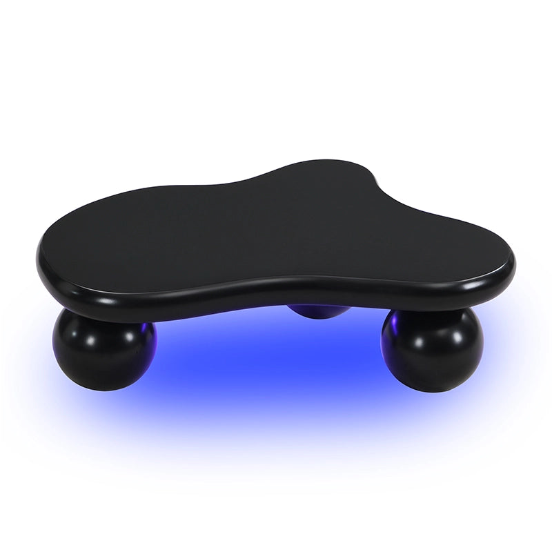 Tavolino da caffè forma nuvola LED con bordi arrotondati per soggiorno e camera bambini, in MDF, nero, 95 × 62,5 × 32 cm