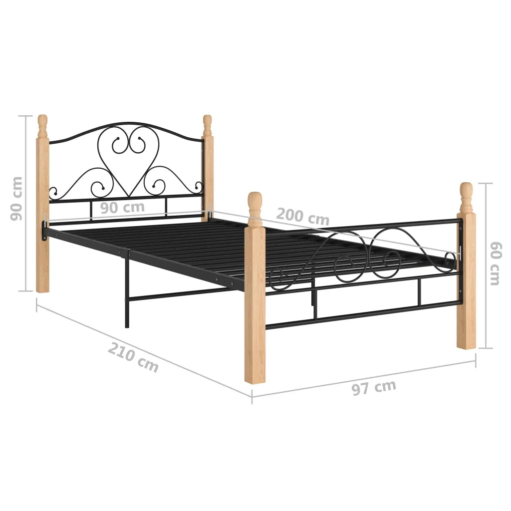 Letto singolo | Letto per adulti | Giroletto Nero in Metallo 90x200 cm