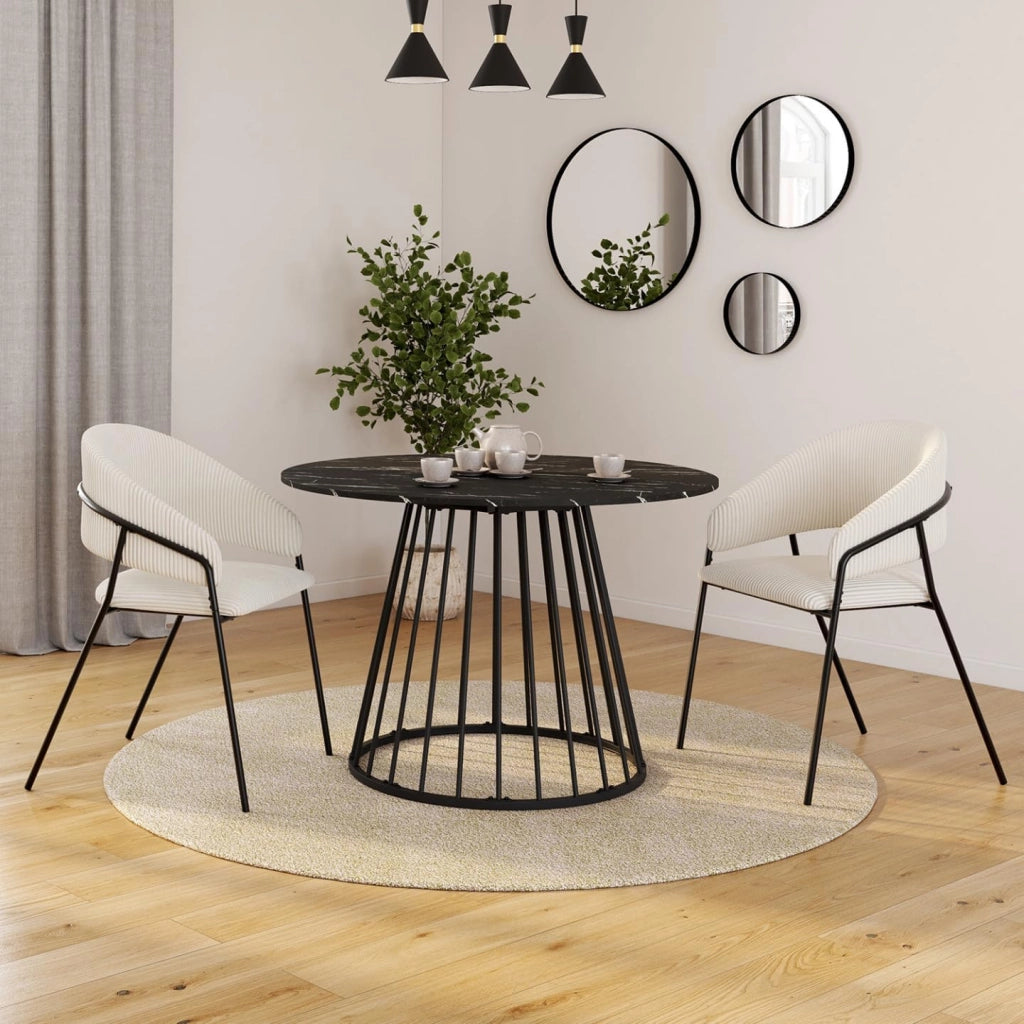 Set di 2 sedie da pranzo Vini in velluto beige e gambe in metallo nero