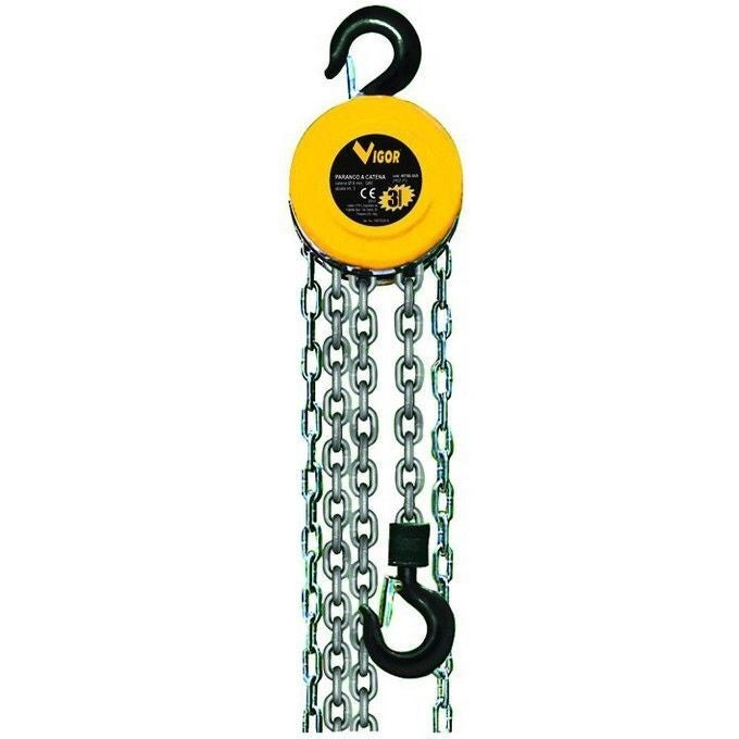 Vigor VPC-2T Paranco manuale a catena 2000 Kg con alzata 2,5 m rocchetto in acciaio a 5 impronte catena a maglie calibrate ganci ad alta resistenza colore Nero