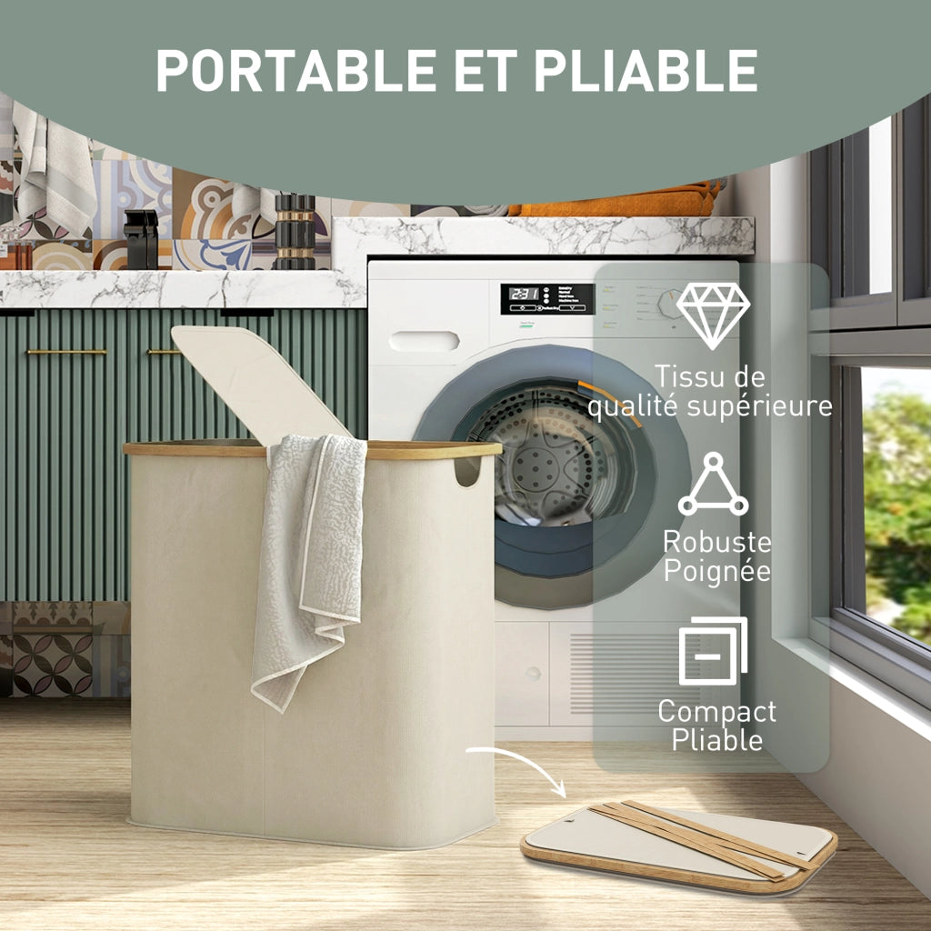 Cestino Pieghevole per Biancheria ¨C zephmum ¨C Beige, Plastica, 80 Litri
