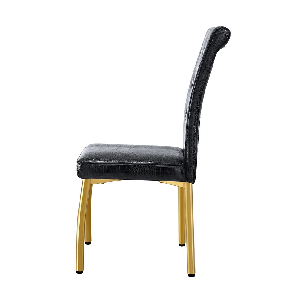 Set di 2 sedie da pranzo imbottite - Xylo - Pelle sintetica effetto alligatore, decorazioni cristallo, gambe dorate