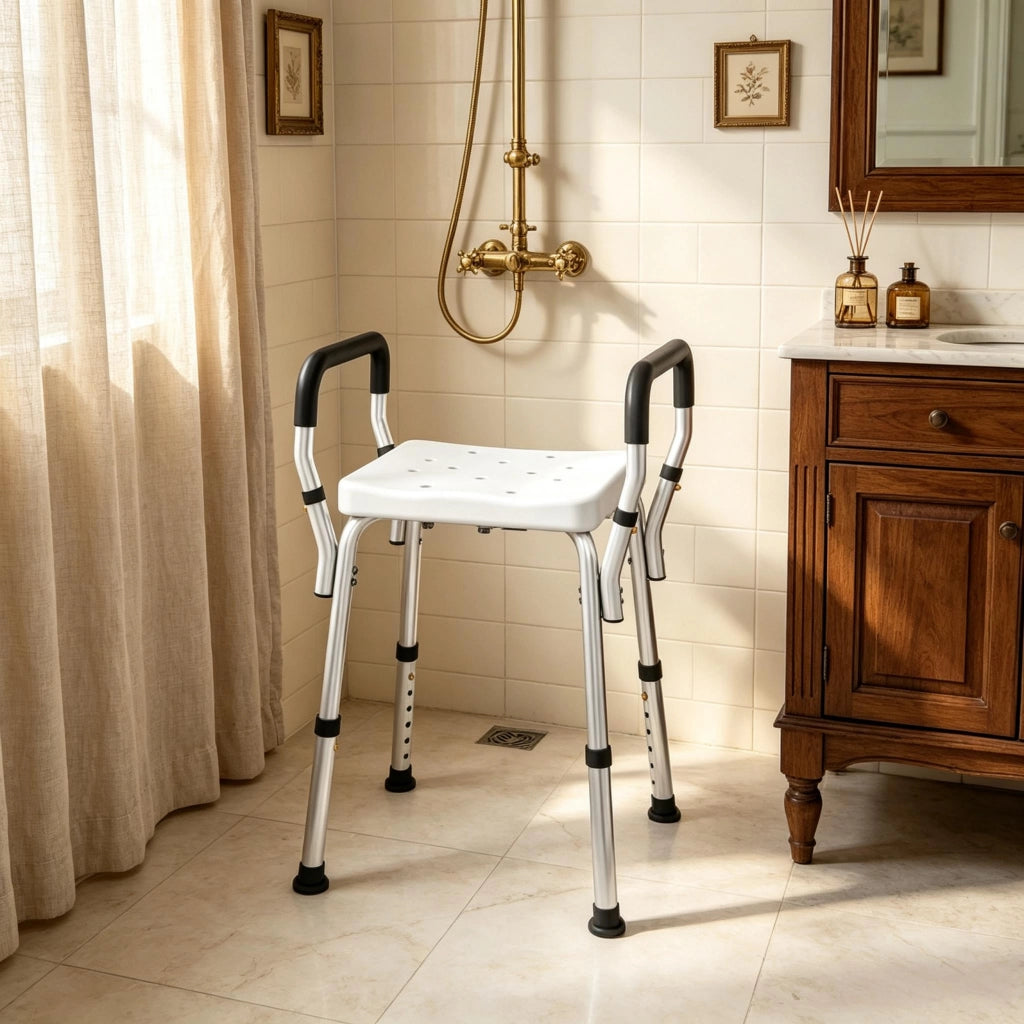 Lettino da doccia regolabile in altezza per anziani e persone con disabilit¨¤, con piedini antiscivolo.