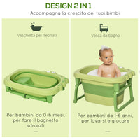 Vaschetta Bagnetto per Bambini 75,3x55,4x43 cm Antiscivolo Pieghevole Verde