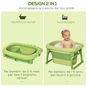 Vaschetta Bagnetto per Bambini 75,3x55,4x43 cm Antiscivolo Pieghevole Verde