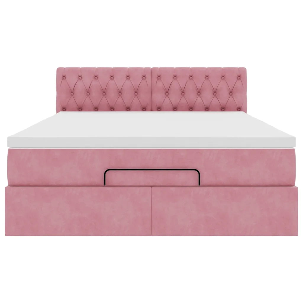 Struttura Letto Pouf con Materasso Rosa 140x200 cm in Velluto 3312703