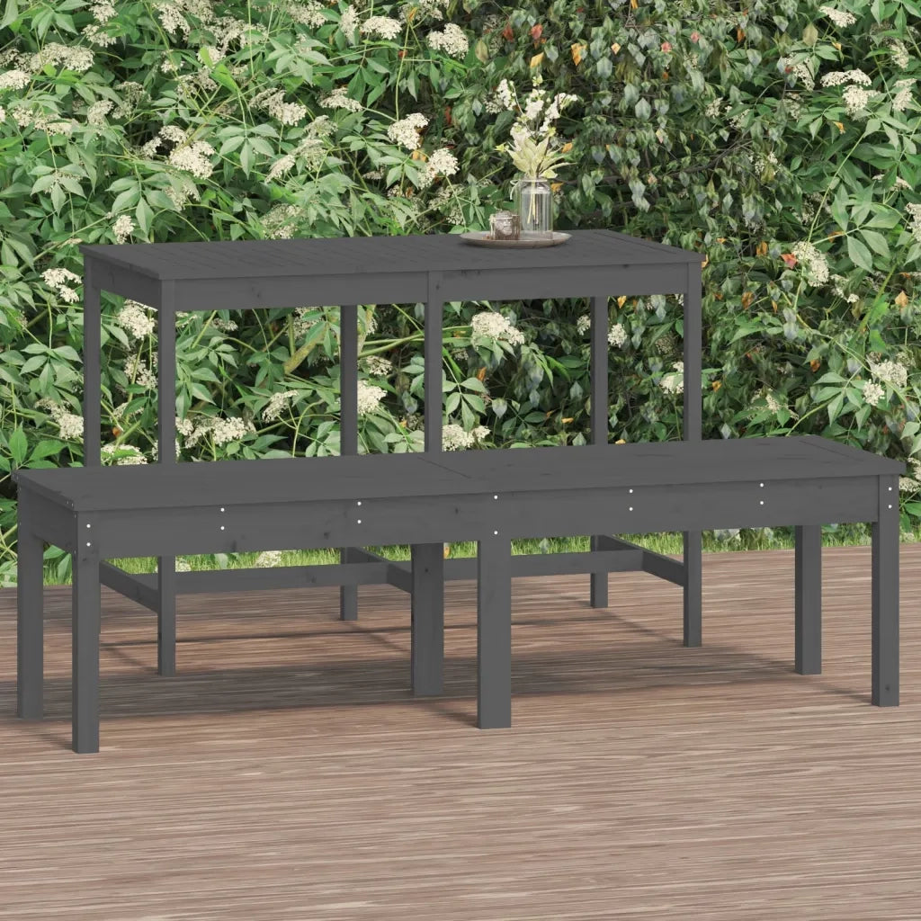 Panchina Giardino | Panca da Giardino 2 Posti Grigia 159,5x44x45cm Legno Massello Pino