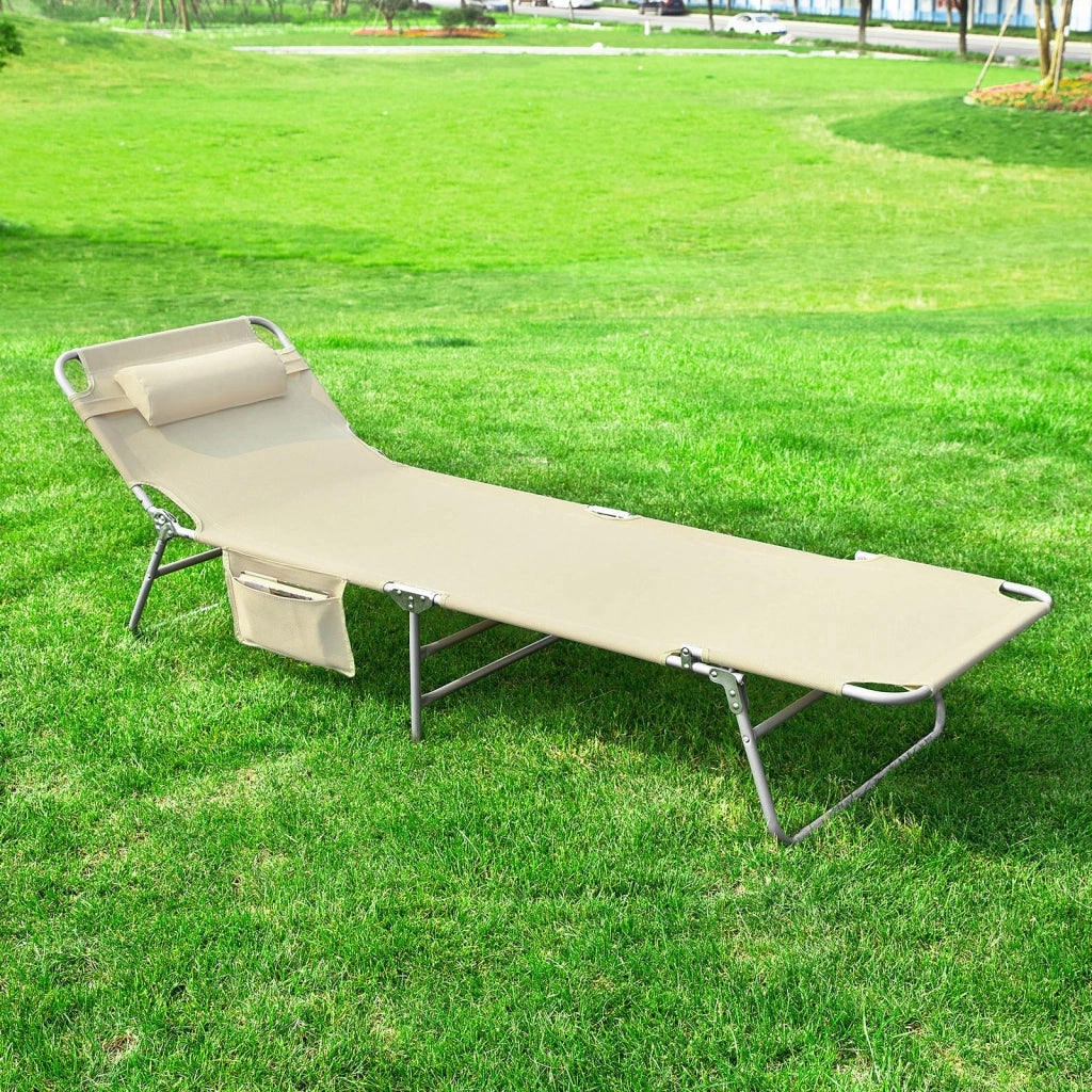 SoBuy Sdraio da Giardino Reclinabile Lettino Prendisole con Cuscino e Tasca Laterale Sedia Sdraio da Esterno per Patio Campeggio Spiaggia Sdraio Pieghevole da Giardino Beige 155x56x81cm OGS35-MI