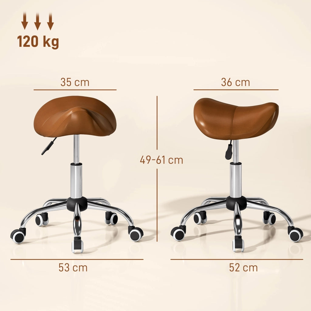 Sgabello da lavoro con rotelle e sella ergonomica ¨C zephmum ¨C marrone 52x53x49-61cm