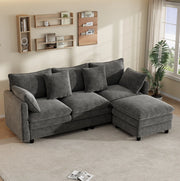 Divano angolare a L 212x150x90 cm in ciniglia grigia con chaise longue mobile