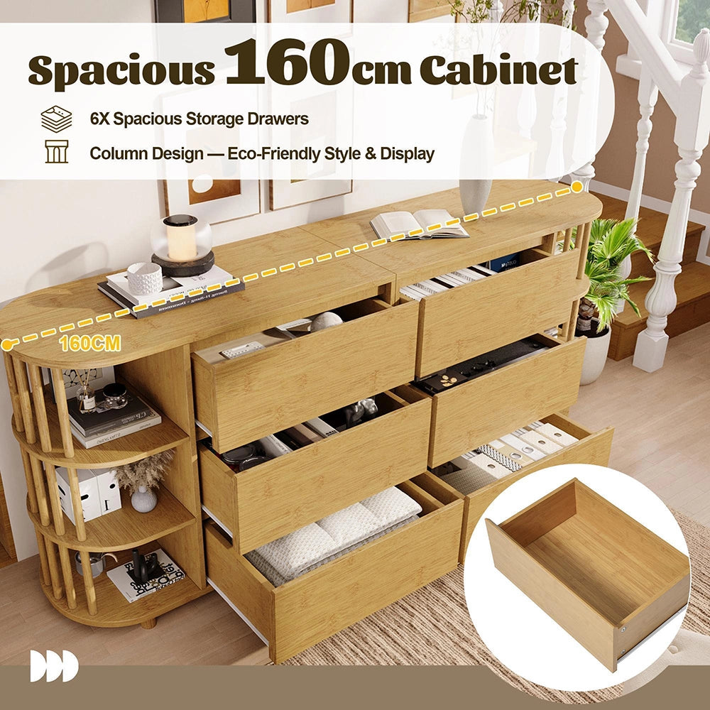 Credenza 160cm Stile Romano - Xylo - Rovere con 6 Cassetti e Colonne Bamb??