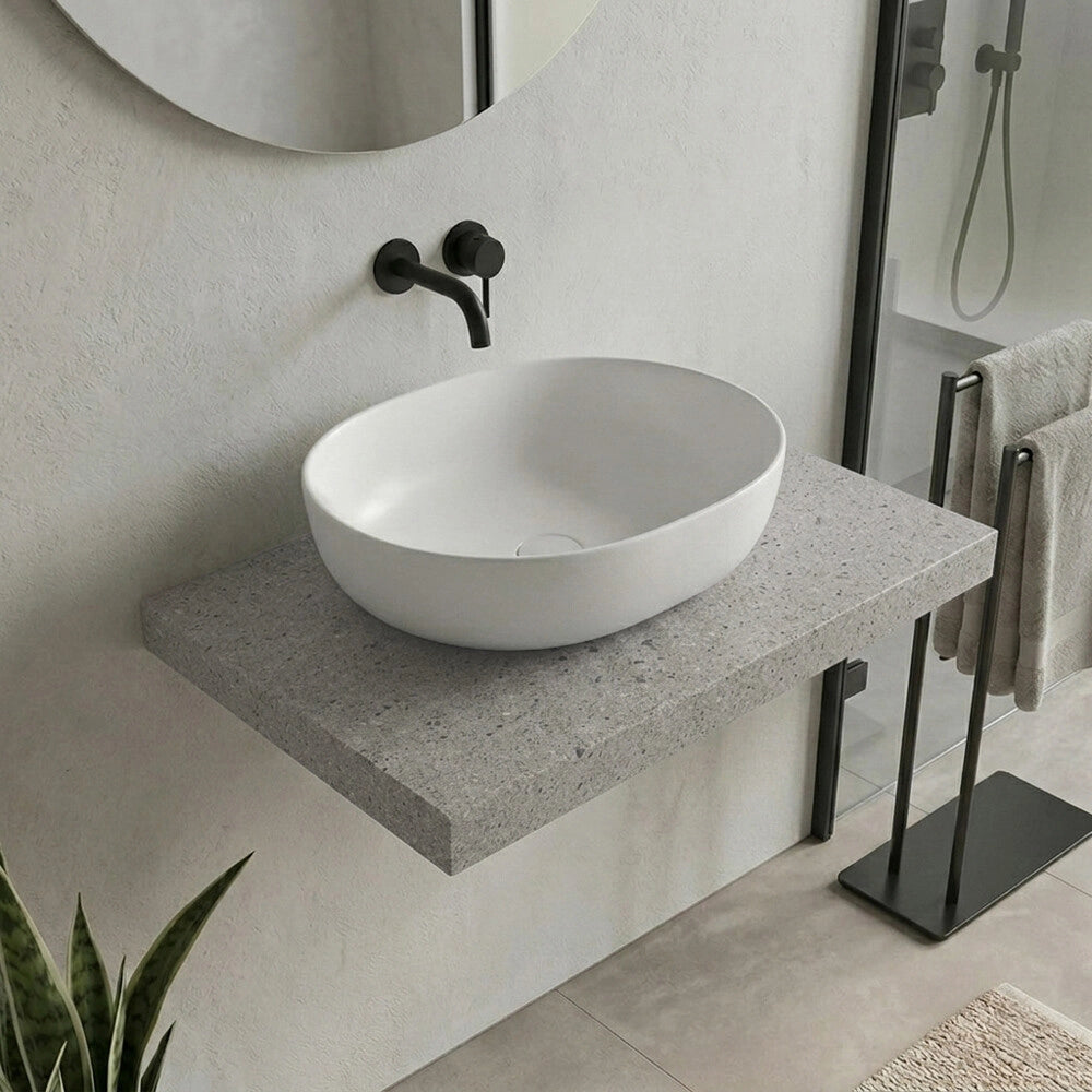 Mensolone bagno 80 cm in legno effetto pietra Levia