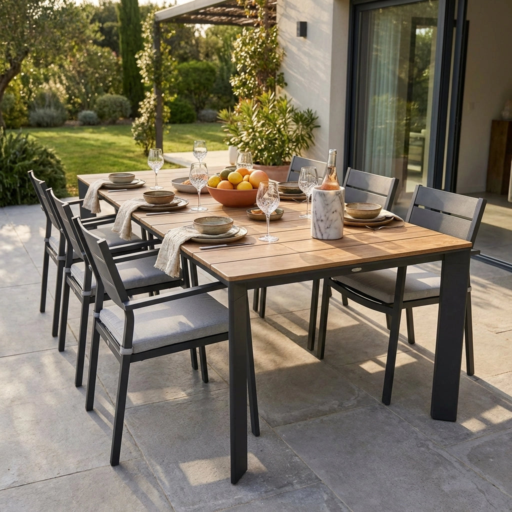 Tavolo da giardino allungabile piano effetto legno 215-280x100 cm - DEUS