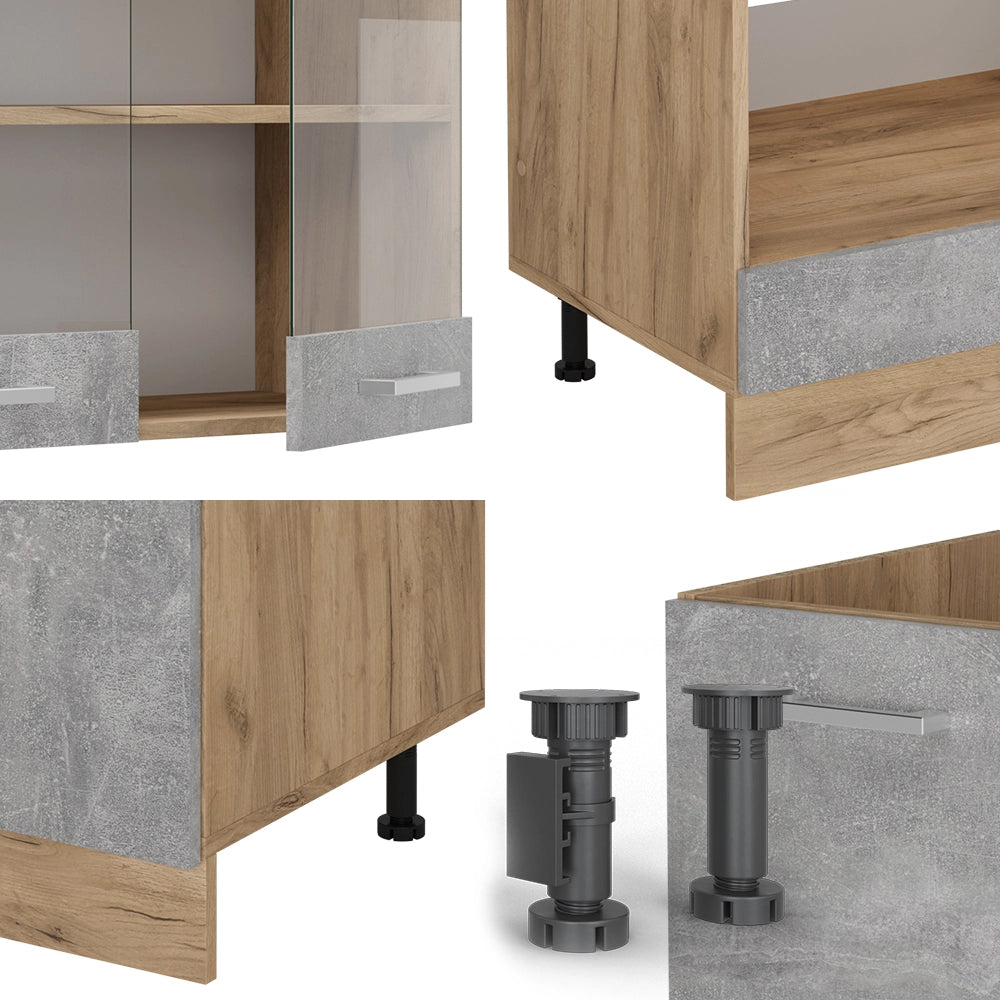 Cucina angolare completa R-Line Calcestruzzo/Rovere dorato 287 x 227 cm, PL Marmo Vicco