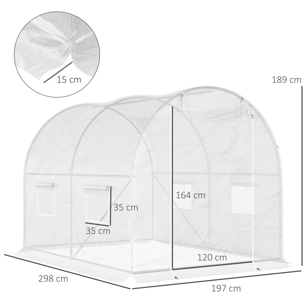Serra a Tunnel 300x200x190 cm con 4 Finestrelle e Ingresso a Zip Acciaio Zincato e PE Bianco