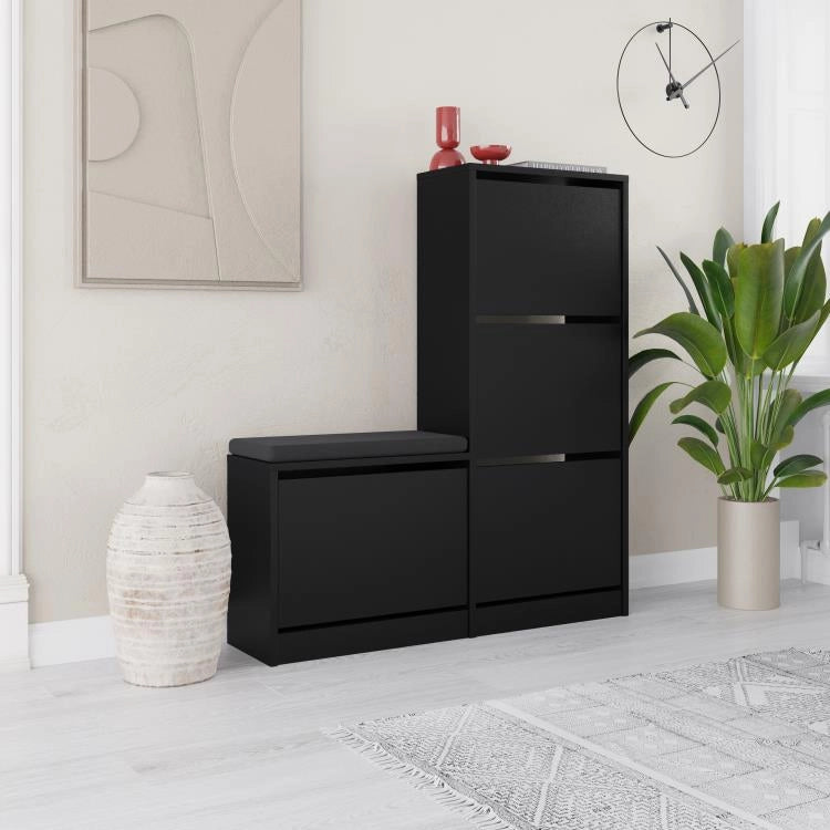 Scarpiera Salvaspazio 105x26x118,5 cm 3 Ante a Ribalta in Melamina Nero