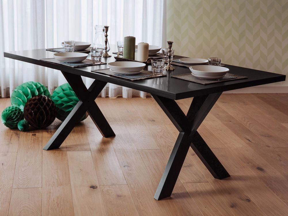 Tavolo da pranzo Piano tavolo Nero 77 x 180 x 80 cm Tavolo da cucina con gambe in legno massello X-cross