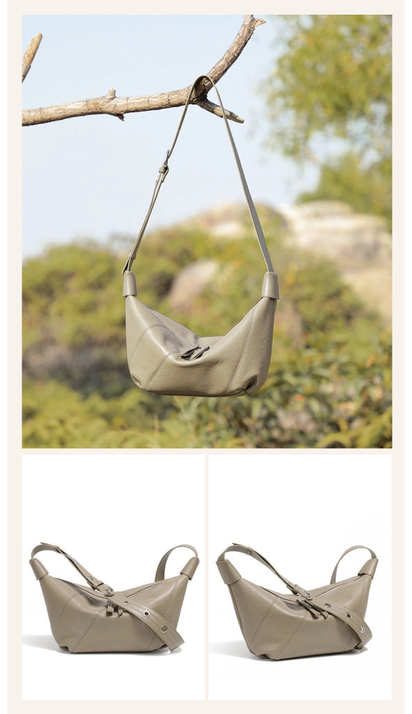 Borsa a conchiglia da donna in vera pelle, grigia