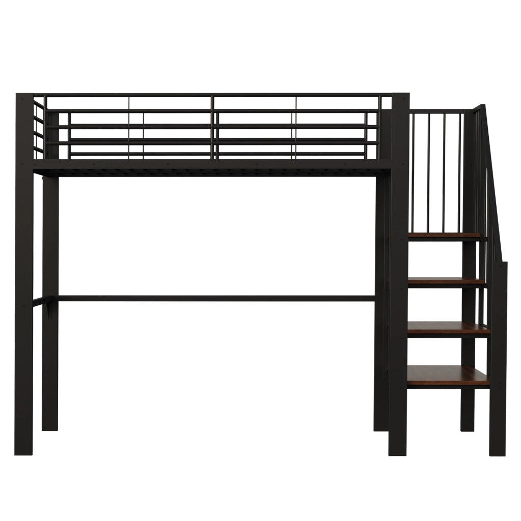 Letto a soppalco 90x200 cm con scala e spazio contenitore in metallo nero