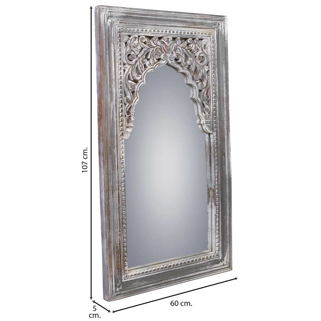 Specchio in legno invecchiato bianco 60x5x107
