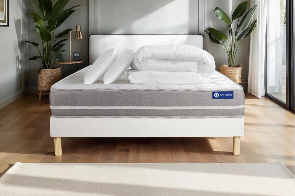 Pacchetto letto completo - Materasso 140x190cm + Box spring con doghe (kit) + 2 cuscini + Piumino - Actiflex Touch