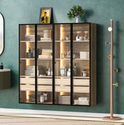 Set di 2 armadi in MDF con LED e vetro satinato naturale