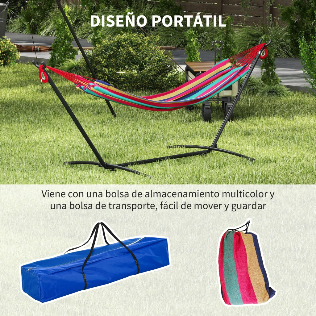 Amaca da Giardino con Supporto e Borsa ¨C zephmum ¨C 310x117 cm, Arancione e Rosso, Carga 120 kg