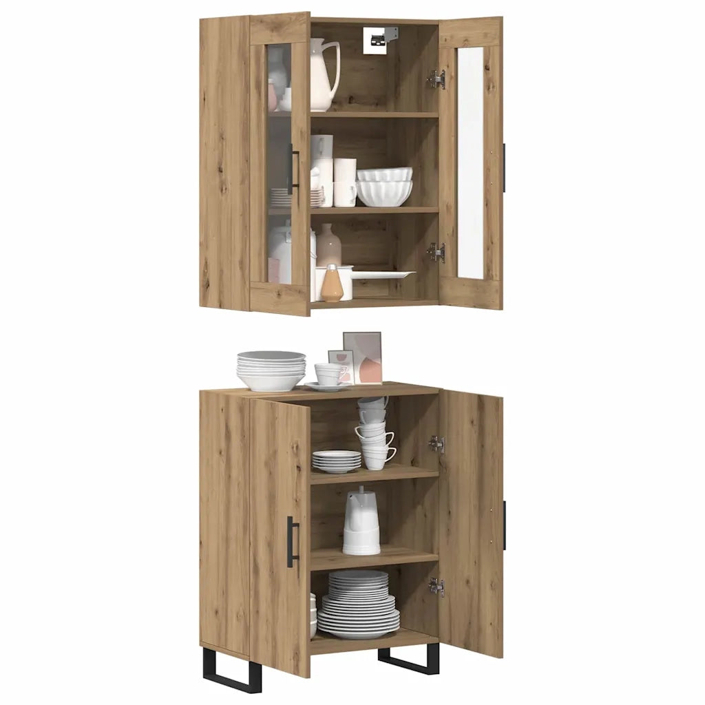 Credenza 2 pcs rovere artigianale Legno multistrato 3394522