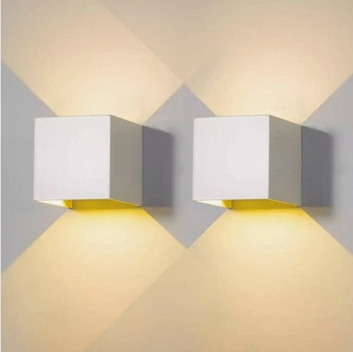 APPLIQUE CUBO 12W FARO FARETTO LAMPADA LED DA PARETE MURO DOPPIA LUCE IP65