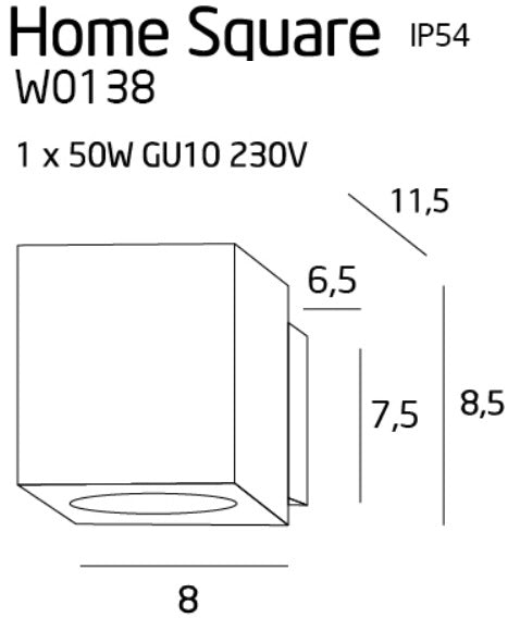 Applique moderna quadrata bianca HOME SQUARE 1xGU10 50W Maxlight
